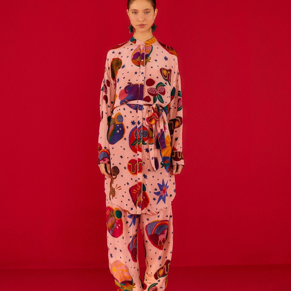 Farm Rio NWT size Large L pink whimsical pants